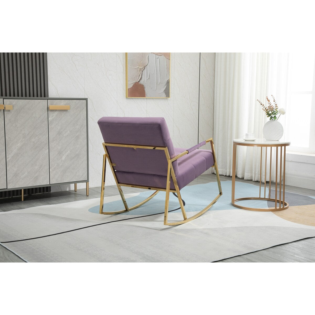 Elegant Accent Chair Leisure Rocking Chair Velvet Ergonomic Chair with Stainless Steel Feet