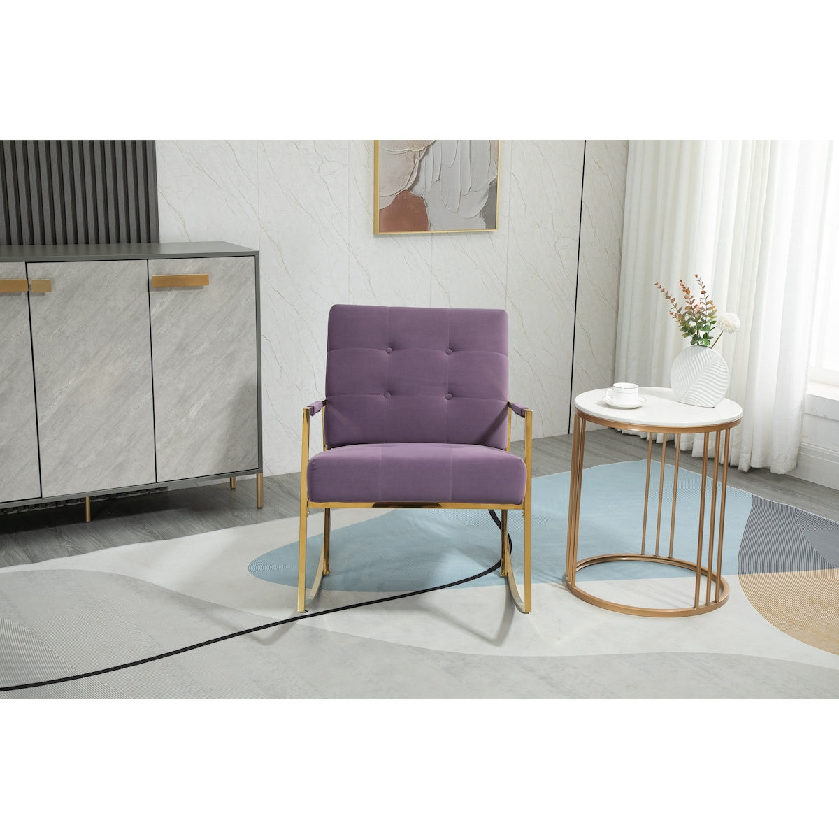 Elegant Accent Chair Leisure Rocking Chair Velvet Ergonomic Chair with Stainless Steel Feet