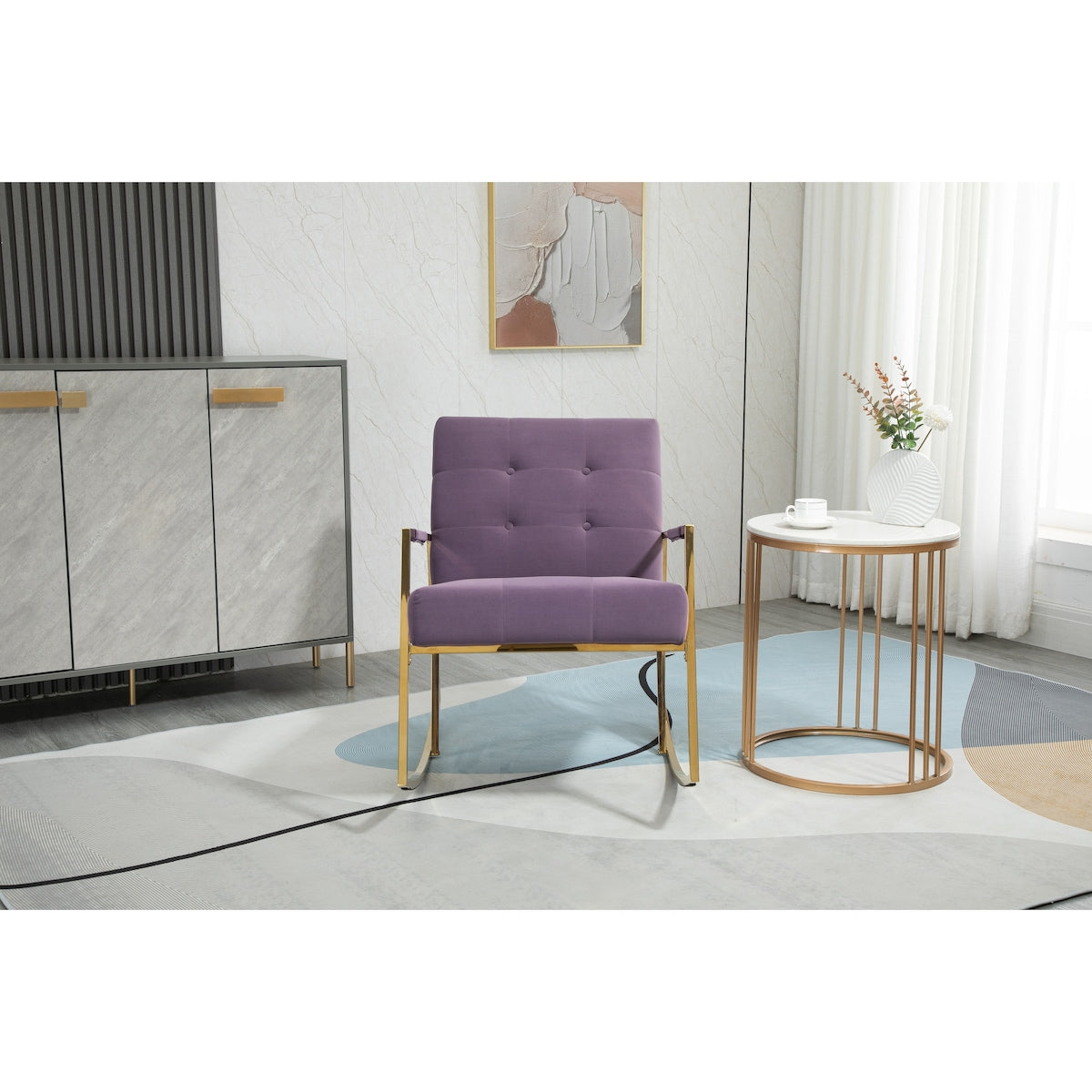 Elegant Accent Chair Leisure Rocking Chair Velvet Ergonomic Chair with Stainless Steel Feet