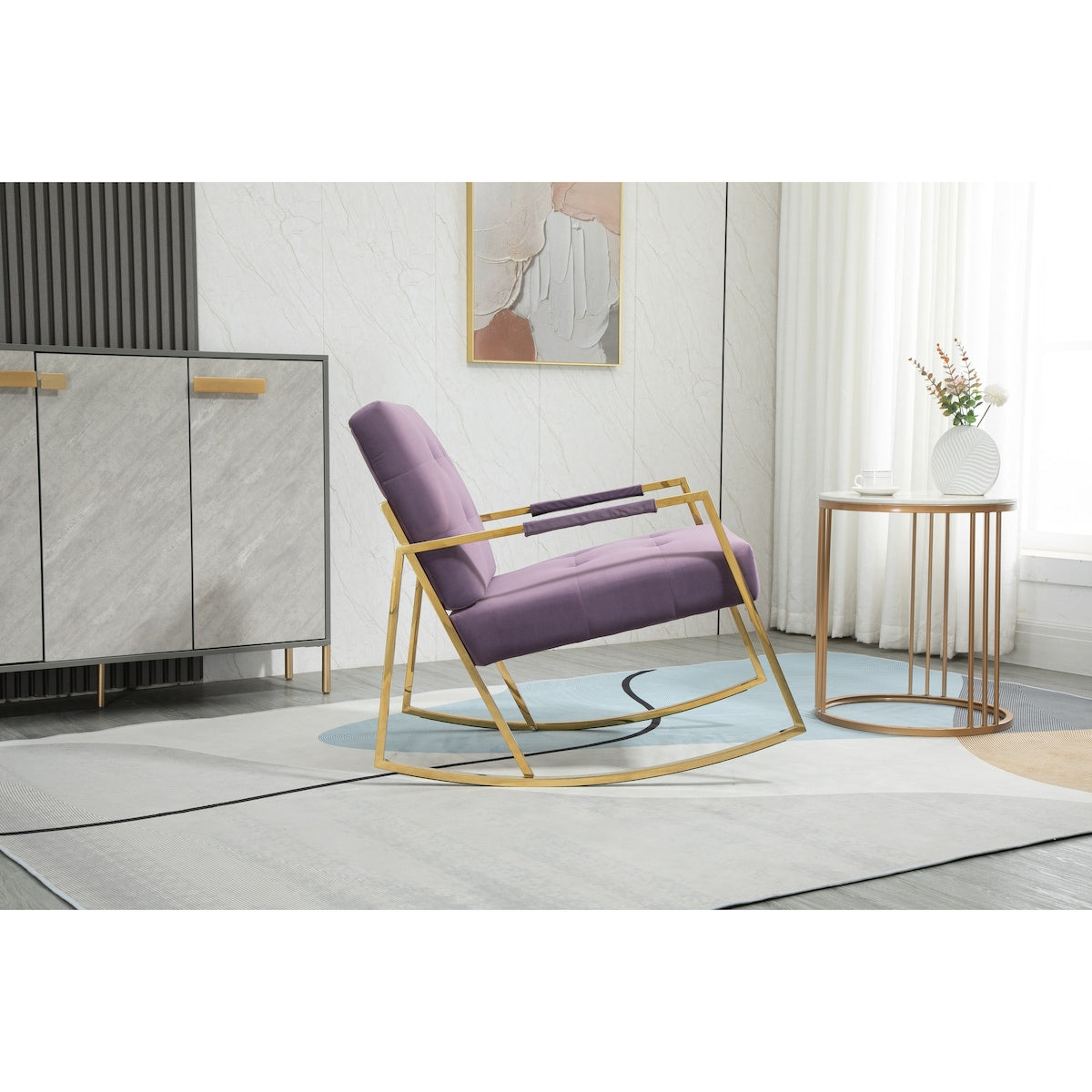 Elegant Accent Chair Leisure Rocking Chair Velvet Ergonomic Chair with Stainless Steel Feet