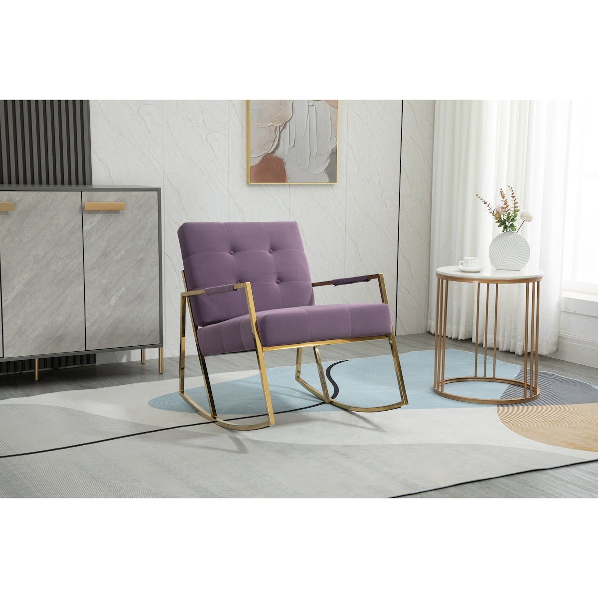 Elegant Accent Chair Leisure Rocking Chair Velvet Ergonomic Chair with Stainless Steel Feet