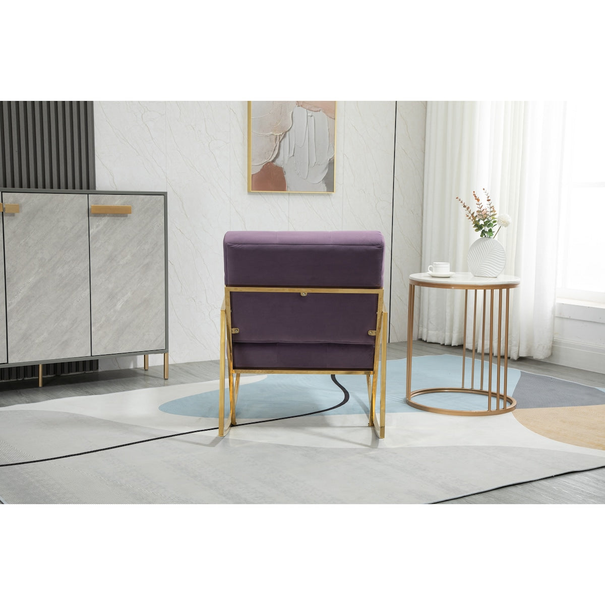 Elegant Accent Chair Leisure Rocking Chair Velvet Ergonomic Chair with Stainless Steel Feet