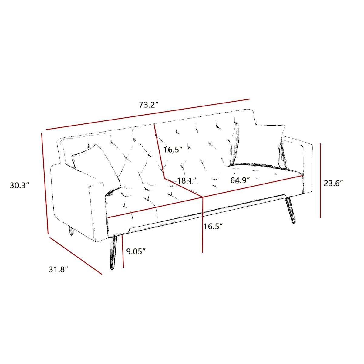 Elegant Accent Sofa, Loveseat Sofa Convertible Folding Futon Sofa Bed, Sleeper Sofa Couch