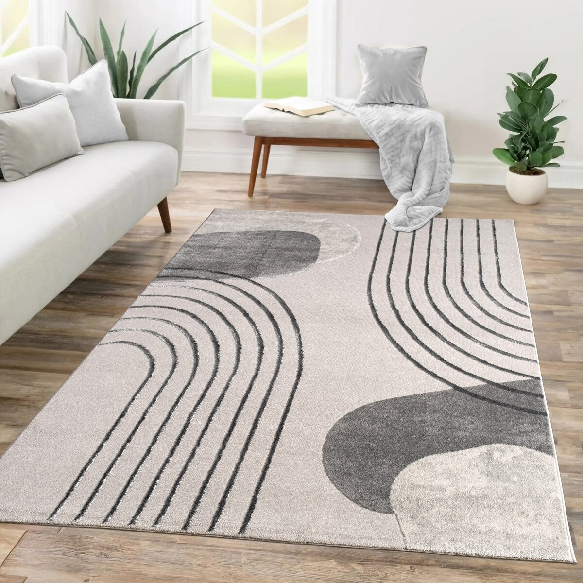 Elegant Area Rug with Modern Carved Lines and Artistic Pattern