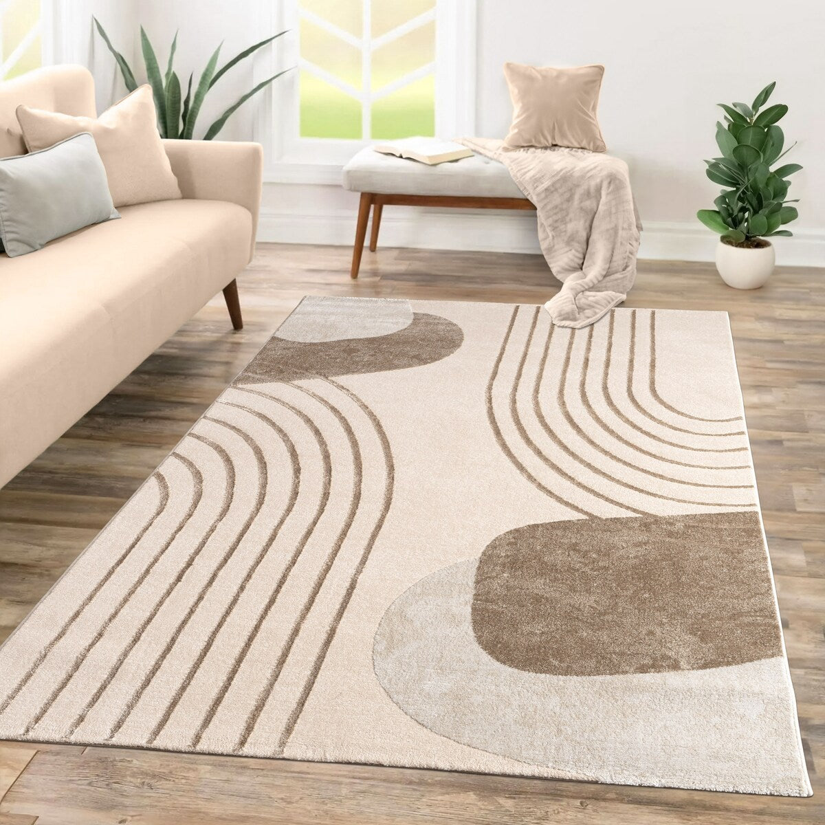 Elegant Area Rug with Modern Carved Lines and Artistic Pattern