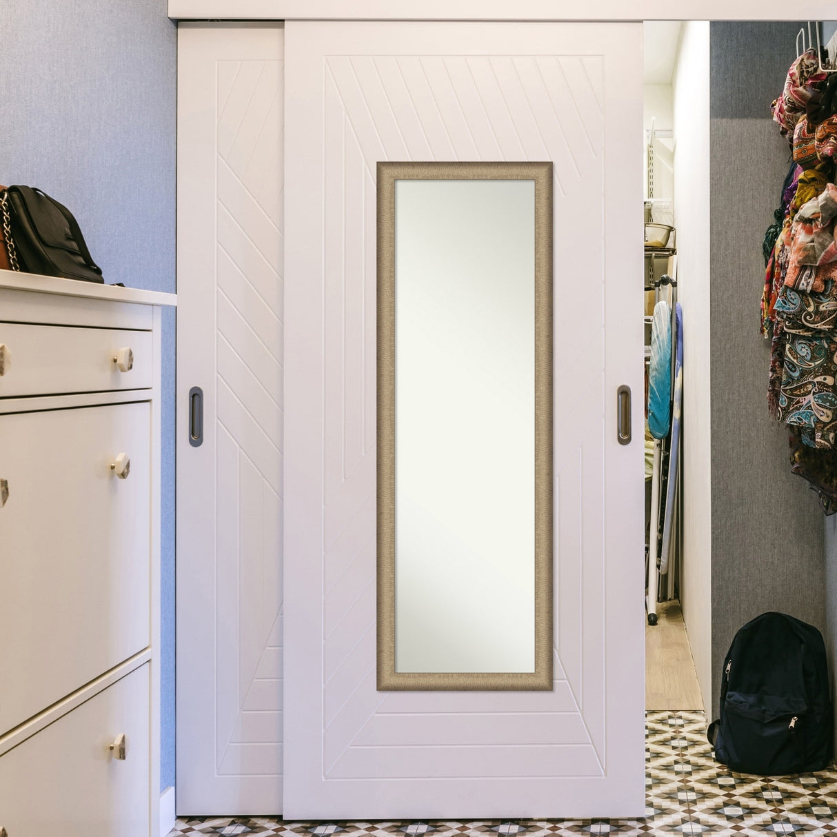 Non-Beveled Full Length On The Door Mirror - Elegant Brushed Frame