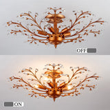 Elegant Crystal Leaves Antique Copper Semi Flush Mount Chandelier
