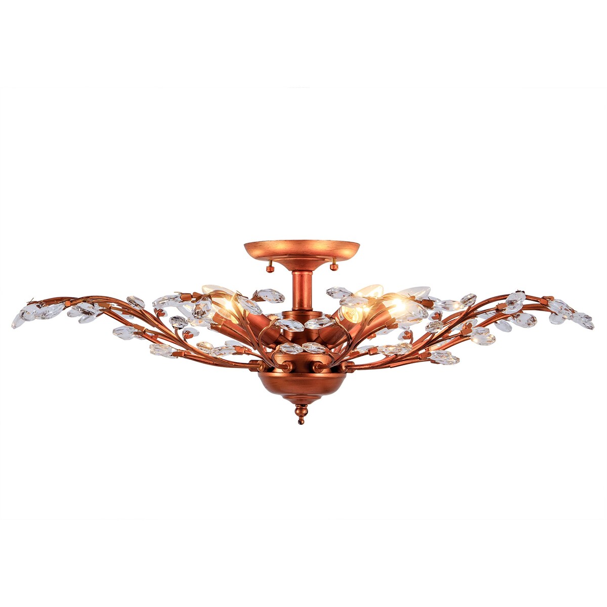 Elegant Crystal Leaves Antique Copper Semi Flush Mount Chandelier