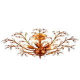 Elegant Crystal Leaves Antique Copper Semi Flush Mount Chandelier
