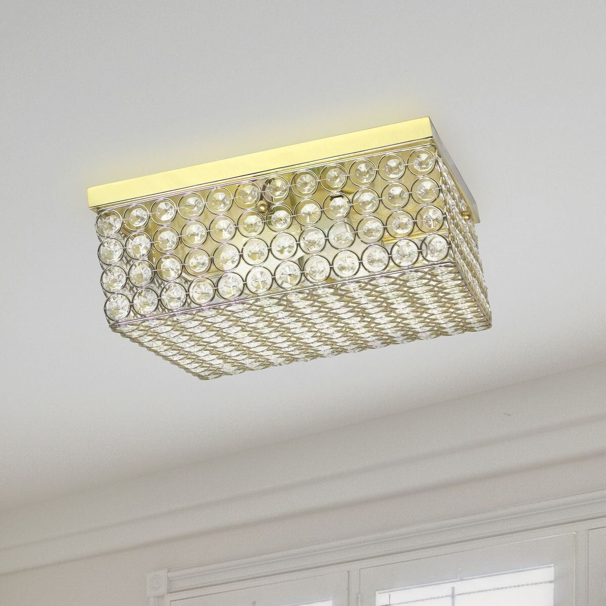 Elegant Designs 12 Inch Elipse Crystal 2 Light Square Ceiling Flush Mount - 12 x 12 x 5 in
