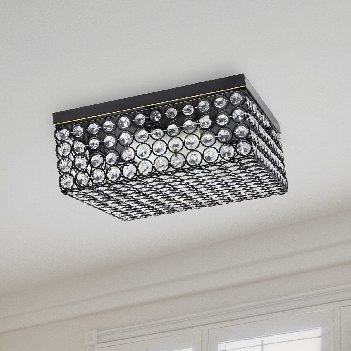 Elegant Designs 12 Inch Elipse Crystal 2 Light Square Ceiling Flush Mount - 12 x 12 x 5 in