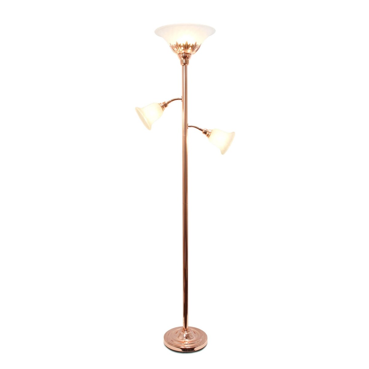 Elegant Designs 3 Light Floor Lamp Scalloped Glass Shades, Rose Gold - 13"L x 21.5"W x 71"H,