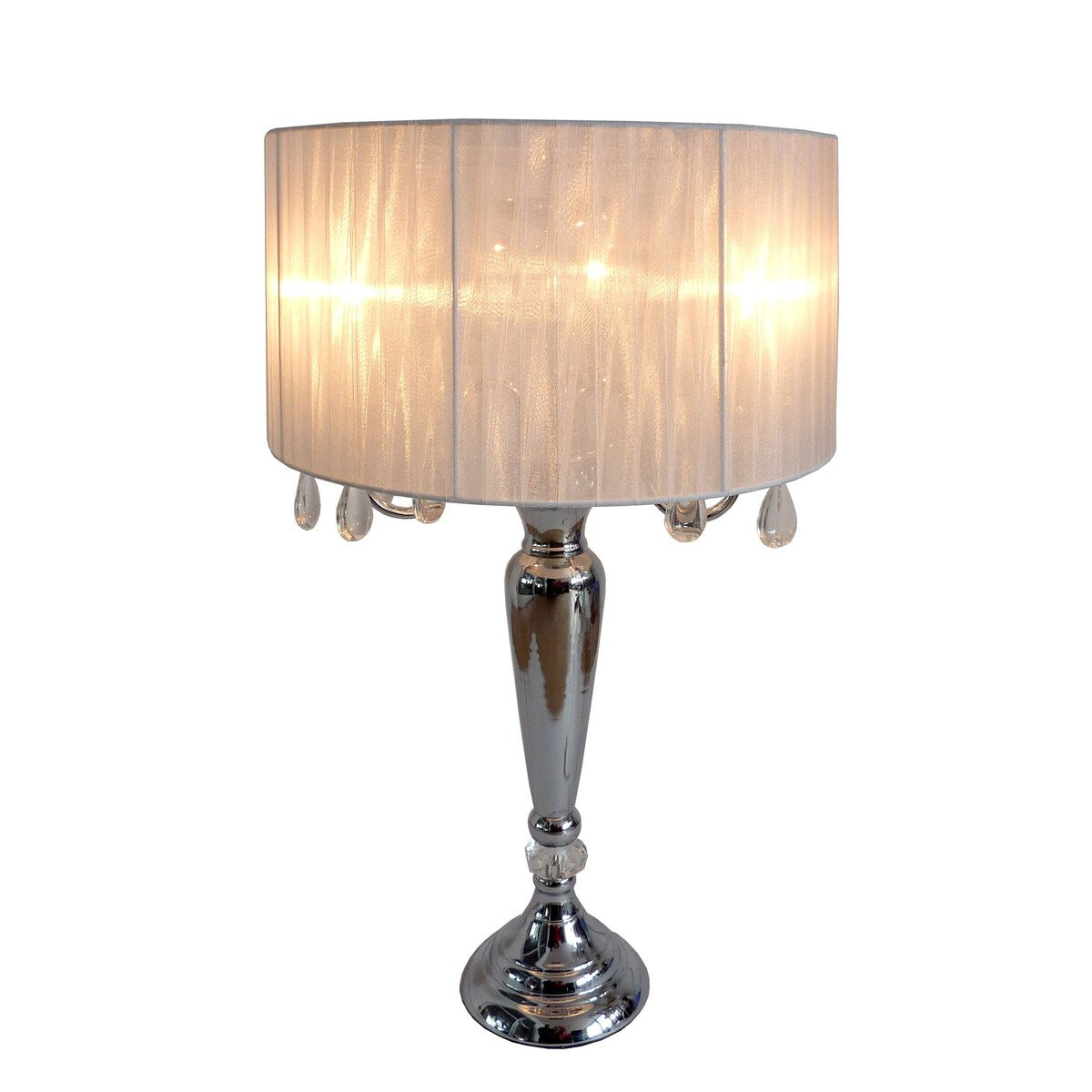 Elegant Designs Trendy Romantic Sheer Shade Table Lamp with Hanging Crystals - 16.5(L)16.5(W)31(H)