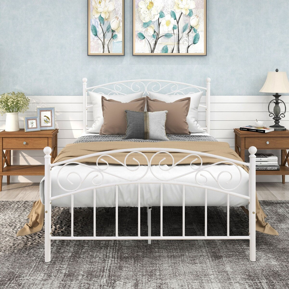 Elegant Metal bed frame platform with headboard & footboard