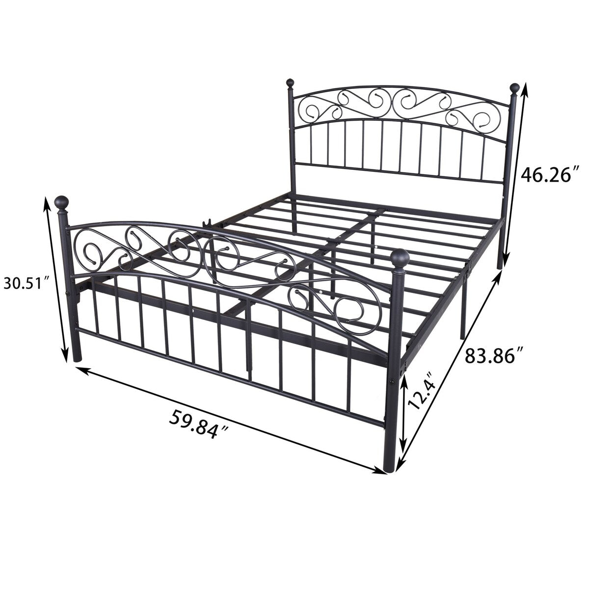 Elegant Metal bed frame platform with headboard & footboard