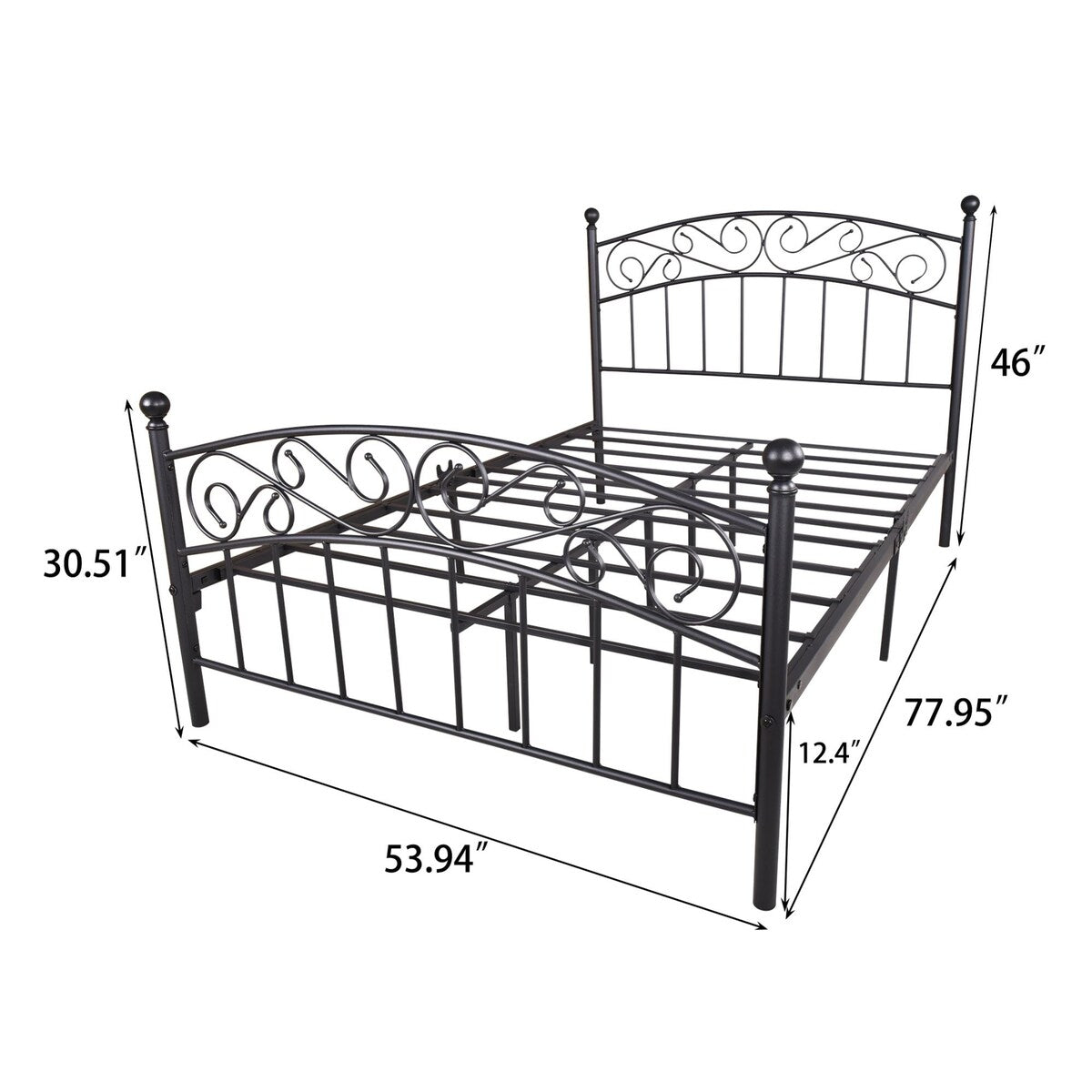 Elegant Metal bed frame platform with headboard & footboard
