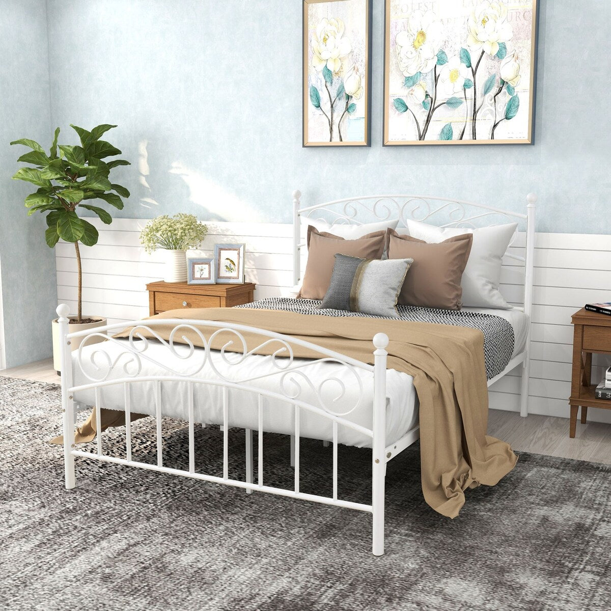 Elegant Metal bed frame platform with headboard & footboard