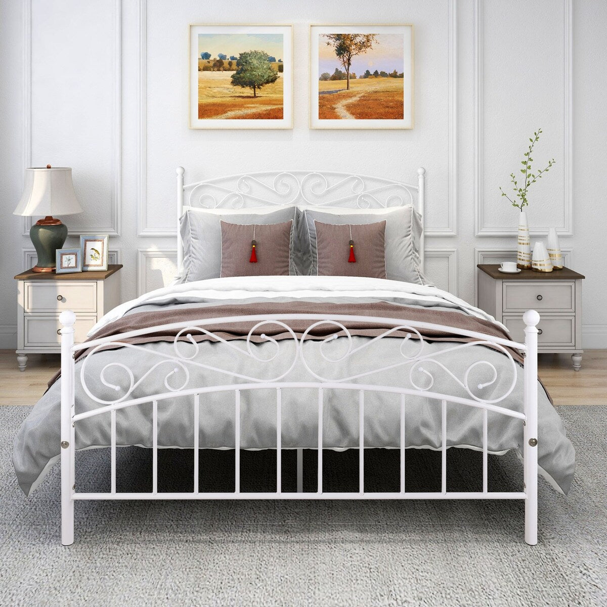 Elegant Metal bed frame platform with headboard & footboard