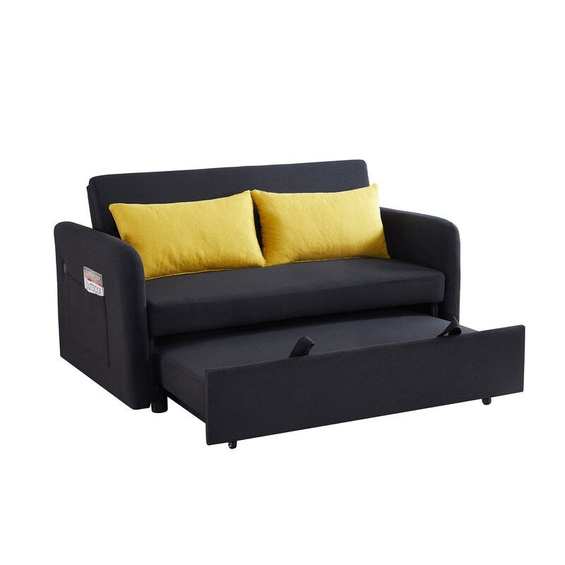 Elegant Minimalist Multi-functional Pull-Out Sleep Sofa Bed With Adjsutable Backrest,Storage Pockets,2 Soft Pillows