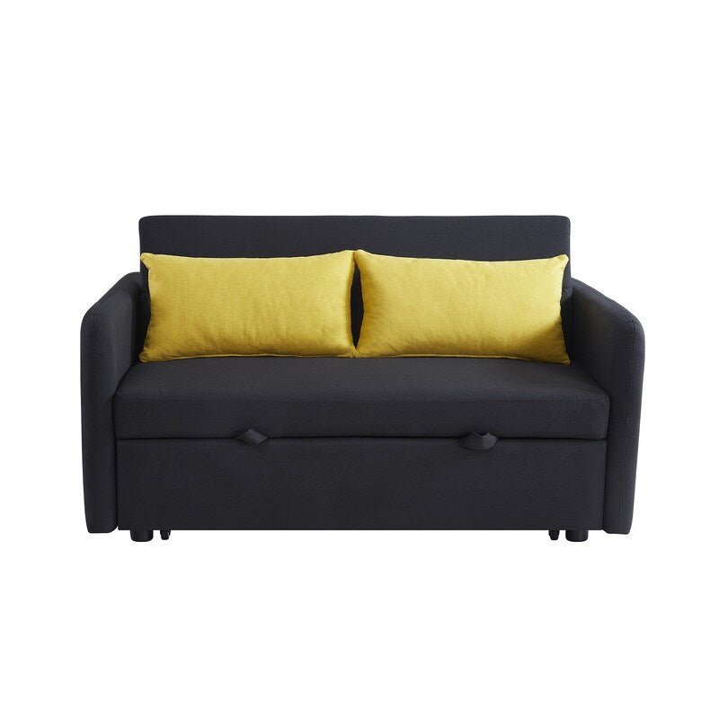 Elegant Minimalist Multi-functional Pull-Out Sleep Sofa Bed With Adjsutable Backrest,Storage Pockets,2 Soft Pillows