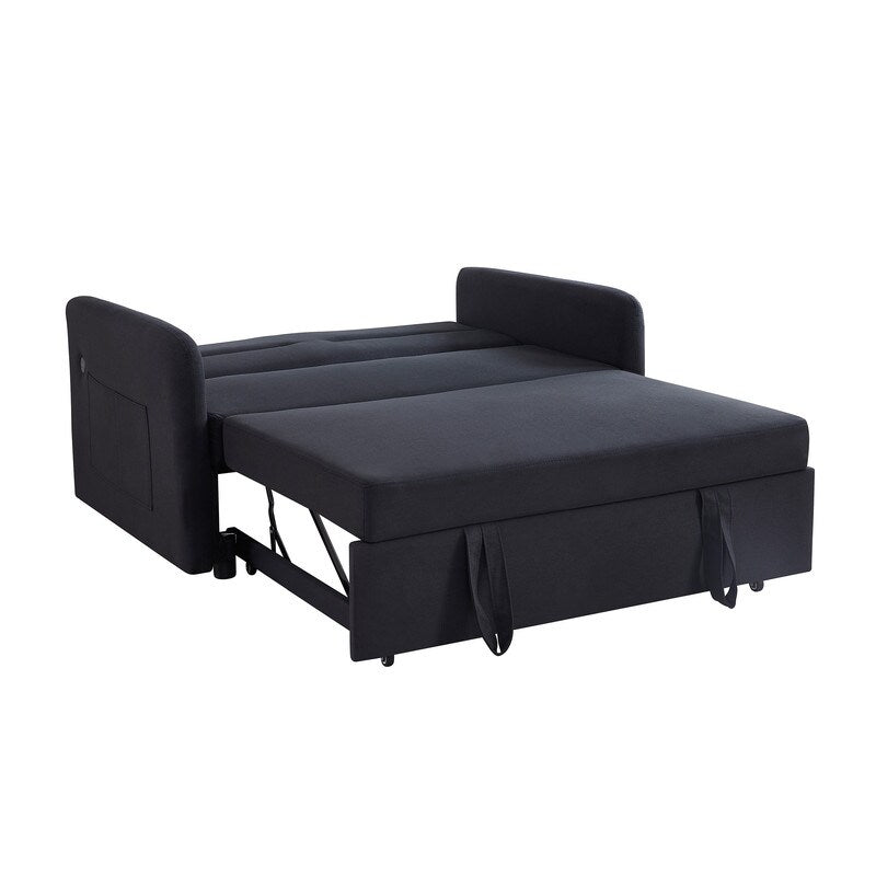 Elegant Minimalist Multi-functional Pull-Out Sleep Sofa Bed With Adjsutable Backrest,Storage Pockets,2 Soft Pillows