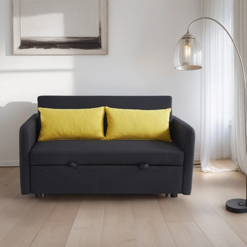 Elegant Minimalist Multi-functional Pull-Out Sleep Sofa Bed With Adjsutable Backrest,Storage Pockets,2 Soft Pillows