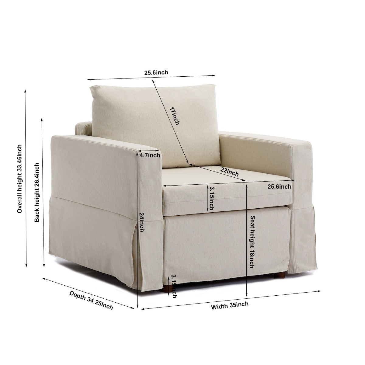 Elegant Module Single Sofa Chair Seat With Armrest And One Ottoman,Cushion Covers Non-removable and Non-Washable