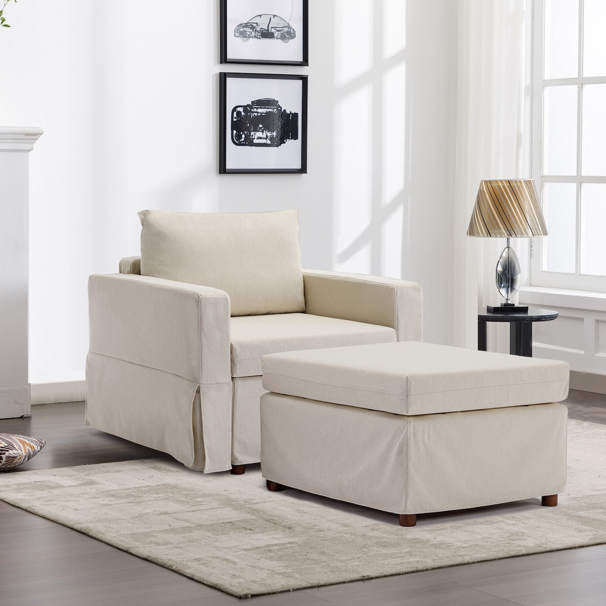 Elegant Module Single Sofa Chair Seat With Armrest And One Ottoman,Cus