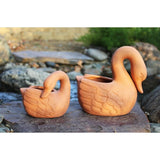 Elegant Natural Terracotta Swan Planters Swan children Set of 2 - 7 1/2"x7"; 5"x4 1/2"