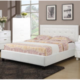 Elegant Paneled Full Bed with Button Tufted HB in Faux Leather, White