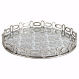 Elegant Round Designer Glass and Metal Tray, Silver