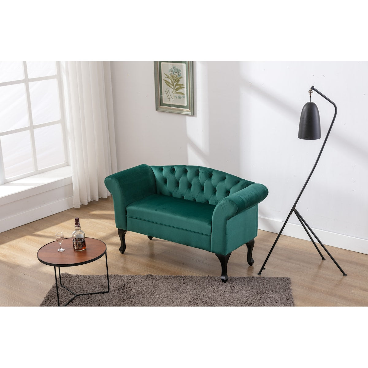 Elegant Small Mini Room Couch Two-Seater Sofa for Small Space ,Dark Green