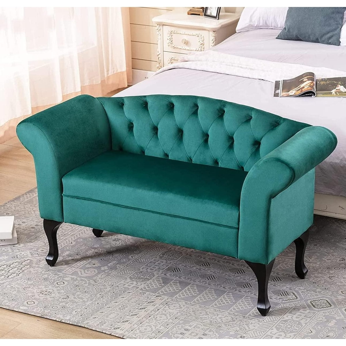 Elegant Small Mini Room Couch Two-Seater Sofa for Small Space ,Dark Green