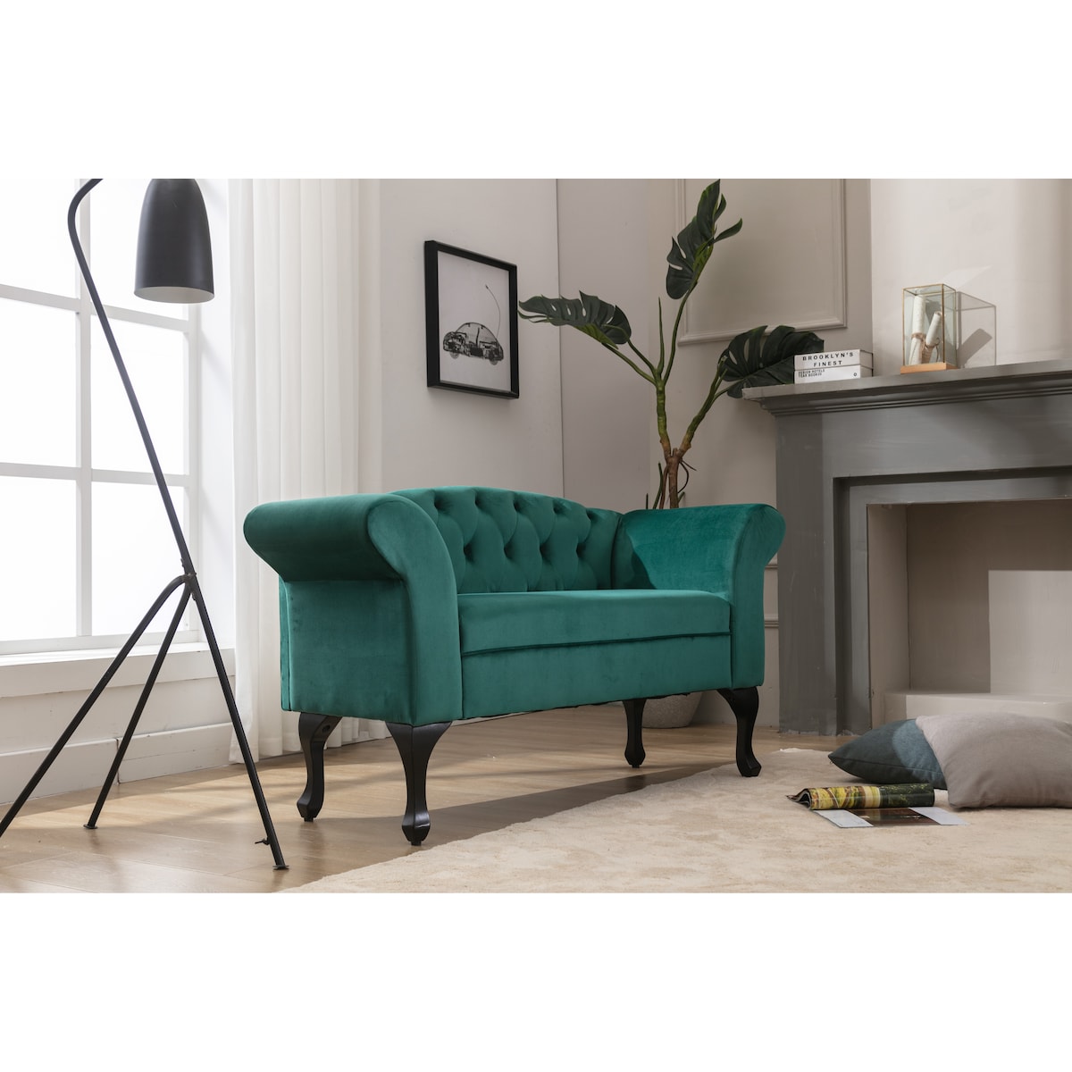 Elegant Small Mini Room Couch Two-Seater Sofa for Small Space ,Dark Green