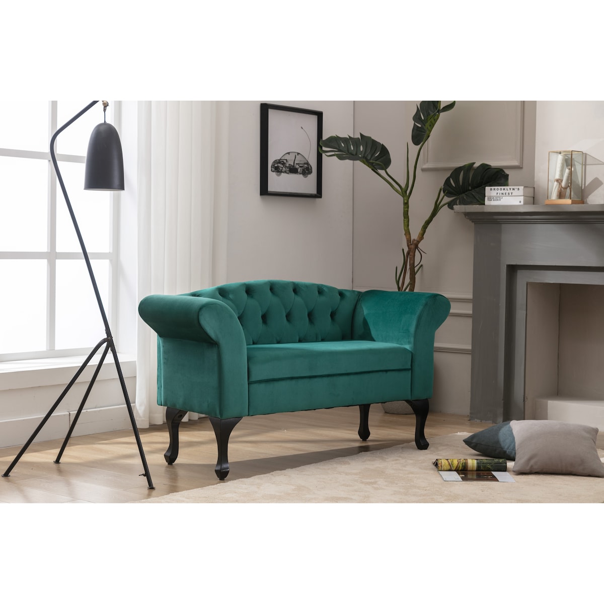 Elegant Small Mini Room Couch Two-Seater Sofa for Small Space ,Dark Green