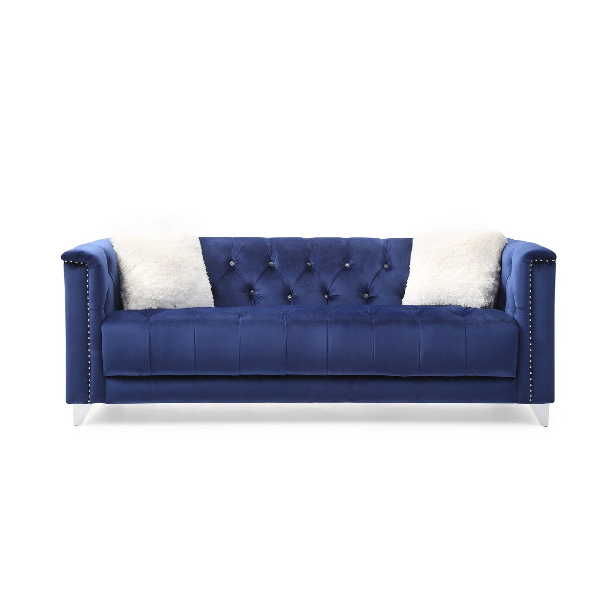Elegant Tufted Velvet Upholstery Sofa: Nail Head Accents, Stainless-Steel Legs - Modern Design