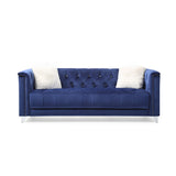 Elegant Tufted Velvet Upholstery Sofa: Nail Head Accents, Stainless-Steel Legs - Modern Design