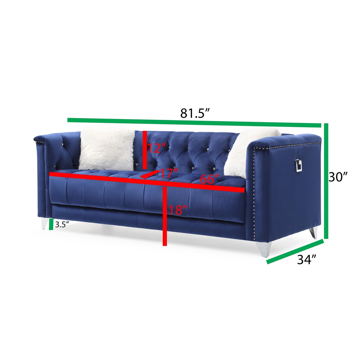 Elegant Tufted Velvet Upholstery Sofa: Nail Head Accents, Stainless-Steel Legs - Modern Design