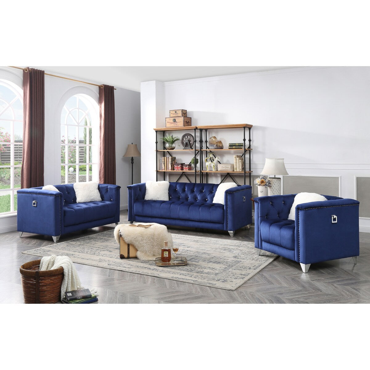 Elegant Tufted Velvet Upholstery Sofa: Nail Head Accents, Stainless-Steel Legs - Modern Design