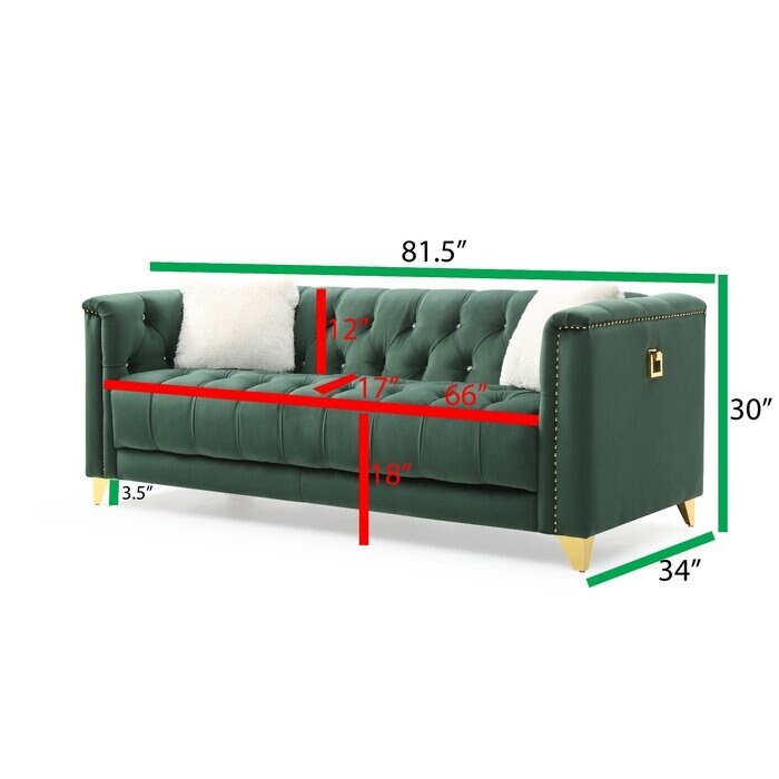 Elegant Tufted Velvet Upholstery Sofa: Nail Head Accents, Stainless-Steel Legs - Modern Design