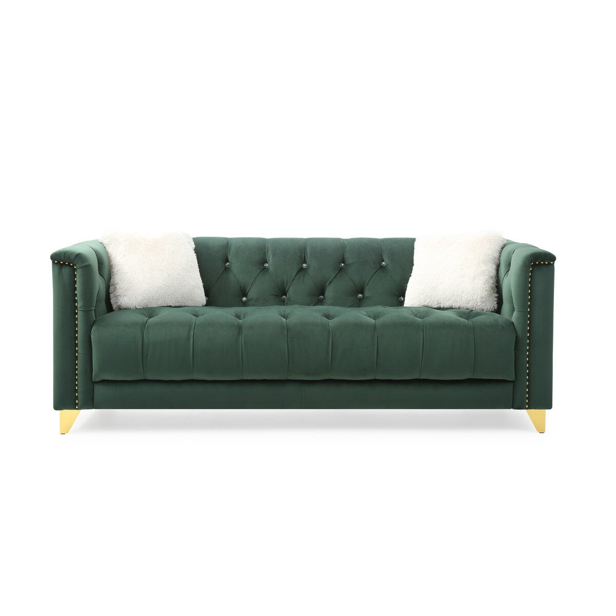Elegant Tufted Velvet Upholstery Sofa: Nail Head Accents, Stainless-Steel Legs - Modern Design