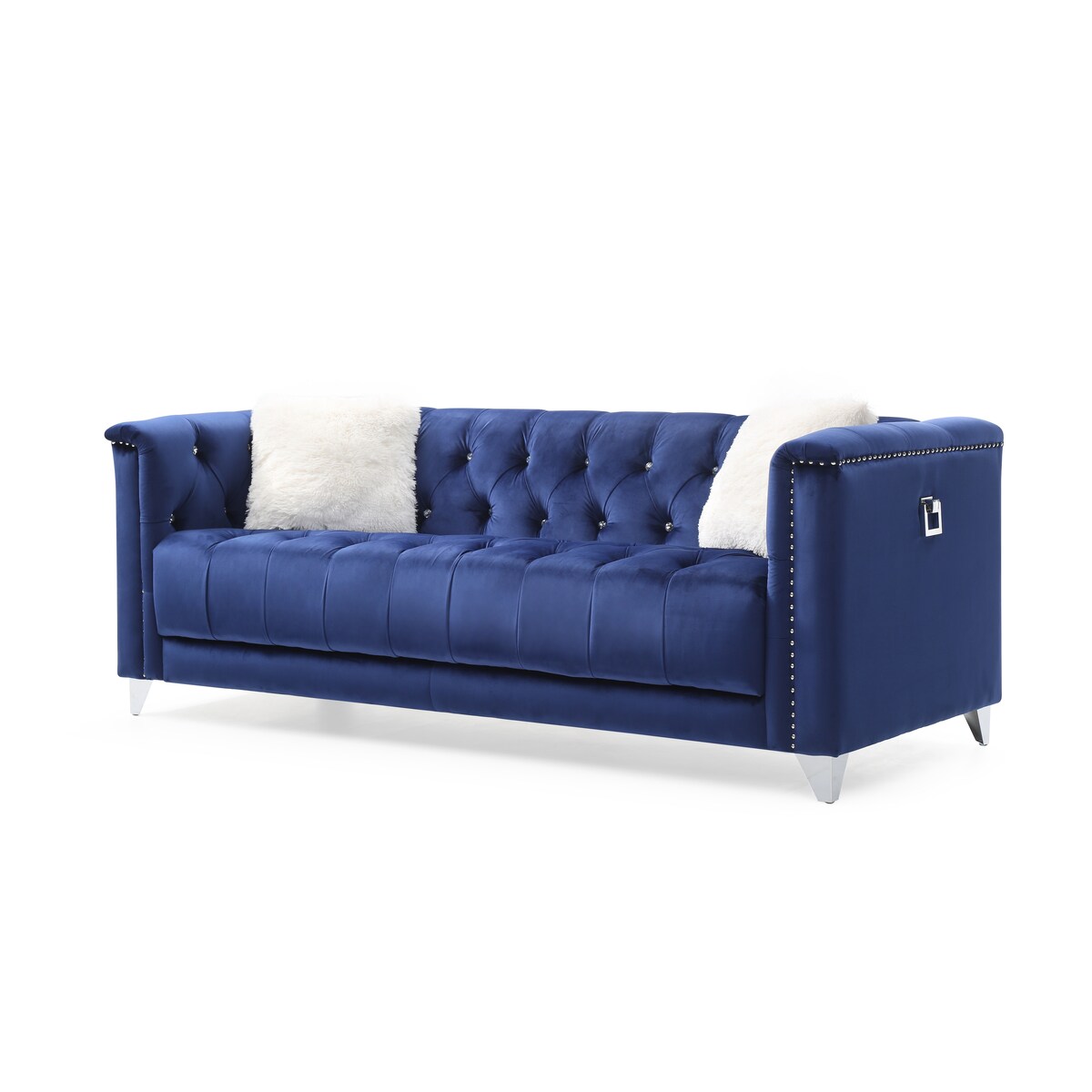 Elegant Tufted Velvet Upholstery Sofa: Nail Head Accents, Stainless-Steel Legs - Modern Design