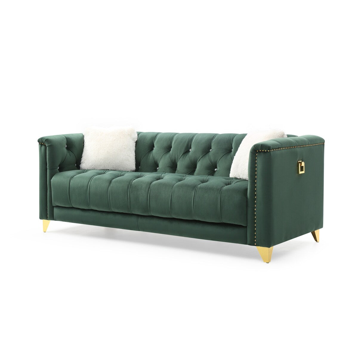 Elegant Tufted Velvet Upholstery Sofa: Nail Head Accents, Stainless-Steel Legs - Modern Design