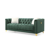 Elegant Tufted Velvet Upholstery Sofa: Nail Head Accents, Stainless-Steel Legs - Modern Design