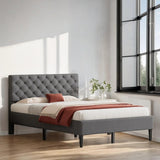 Elegant Upholstered Linen Platform Bed with Button-Tufted Headboard, Twin