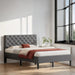 Elegant Upholstered Linen Platform Bed with Button-Tufted Headboard, Twin