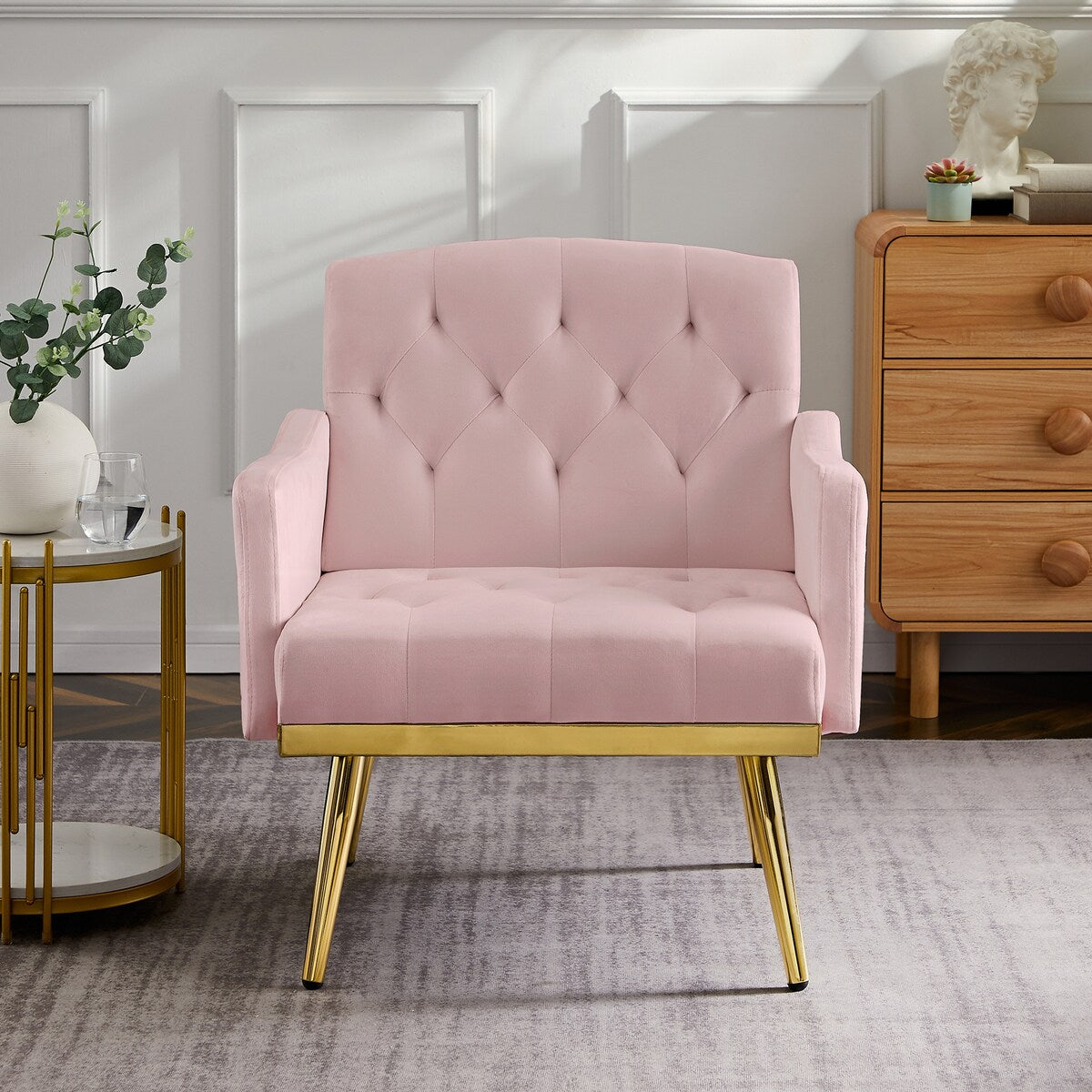 Elegant Velvet Armchair Accent Chair with Gold Metal Legs and 2 Handy Pockets