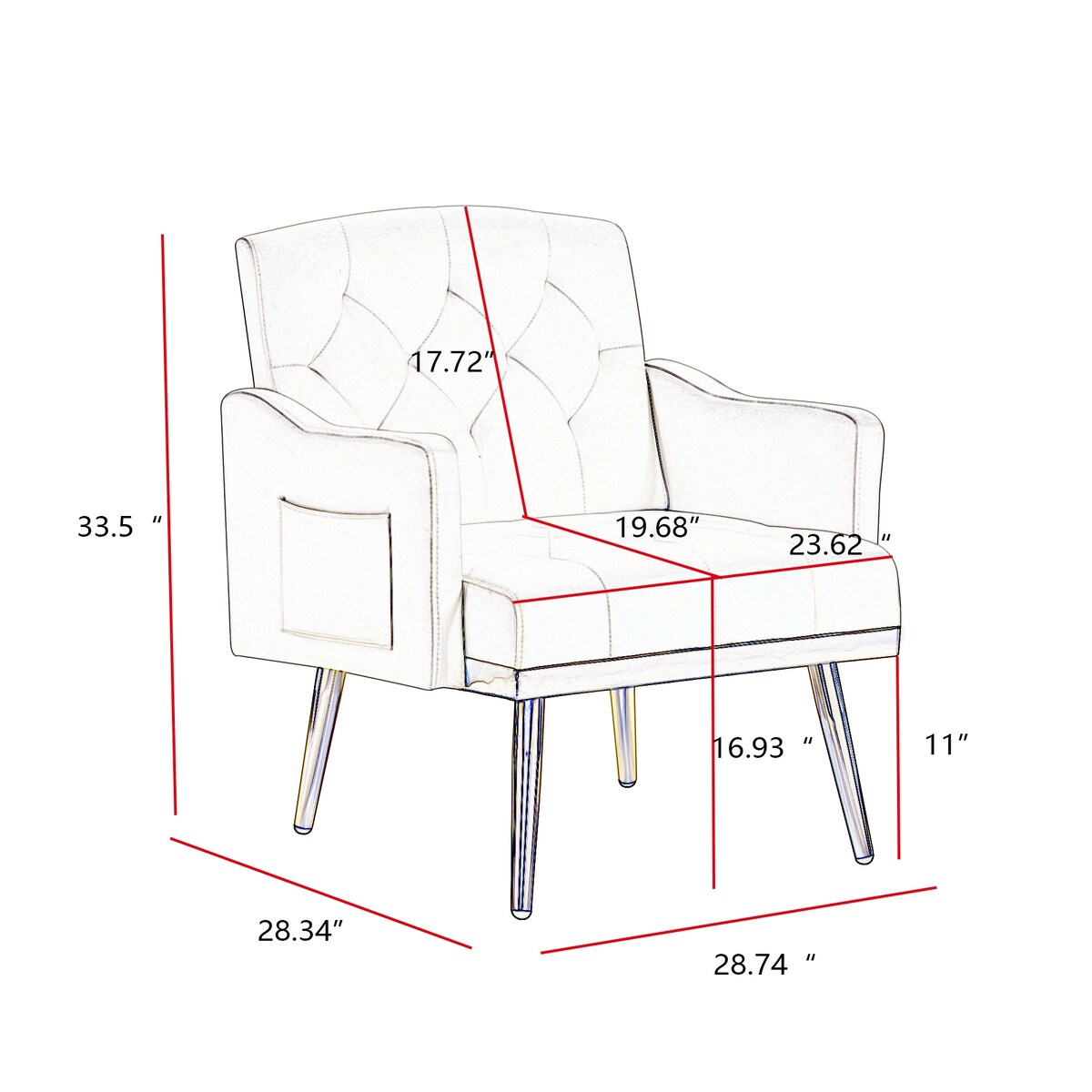 Elegant Velvet Armchair Accent Chair with Gold Metal Legs and 2 Handy Pockets