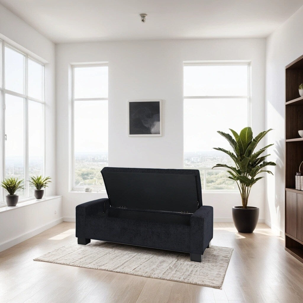 Elegant White Storage Ottoman with Flip-Lid & Birch Wood Legs
