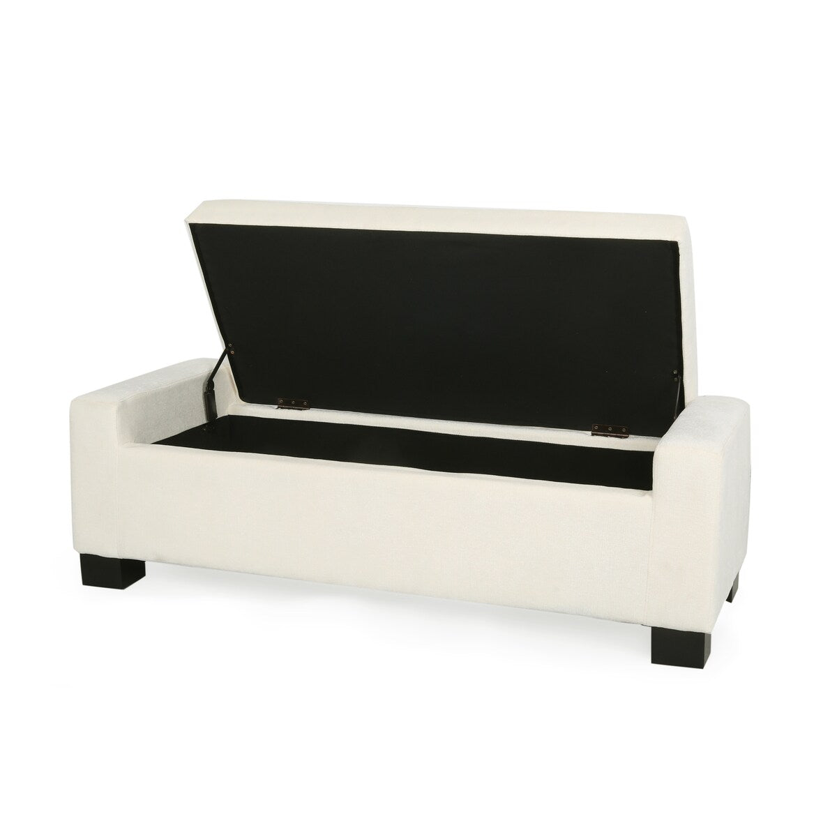 Elegant White Storage Ottoman with Flip-Lid & Birch Wood Legs